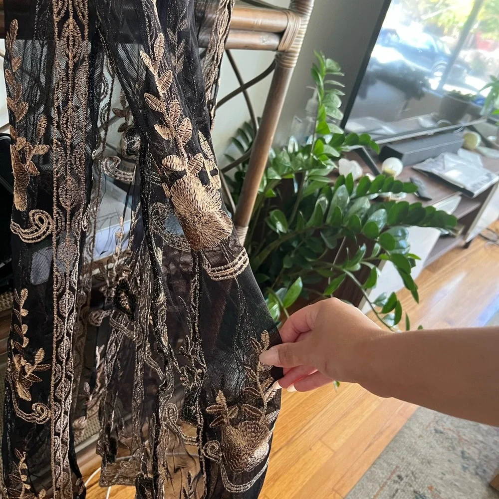 VENUS Black Maxi Dress with Gold Floral Embroidery - Picture 5 of 7